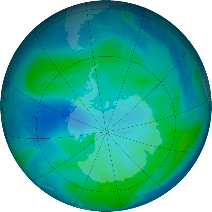 Antarctic ozone map for 21 January 2009